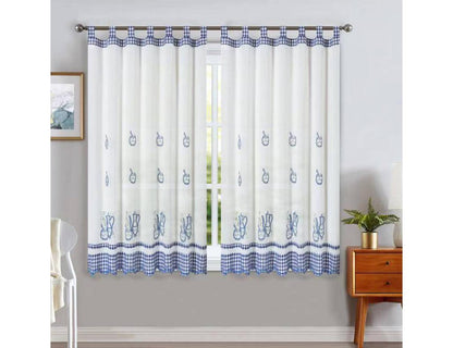 Cortinas De Cozinha Com Estampa Bordada Azul - BOD HOME