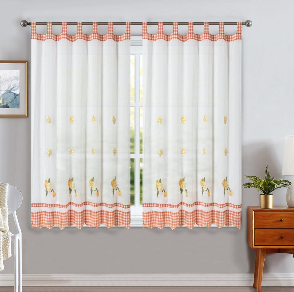 Cortinas De Cozinha Com Estampa Bordada Laranja - BOD HOME