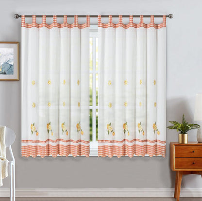 Cortinas De Cozinha Com Estampa Bordada Laranja - BOD HOME