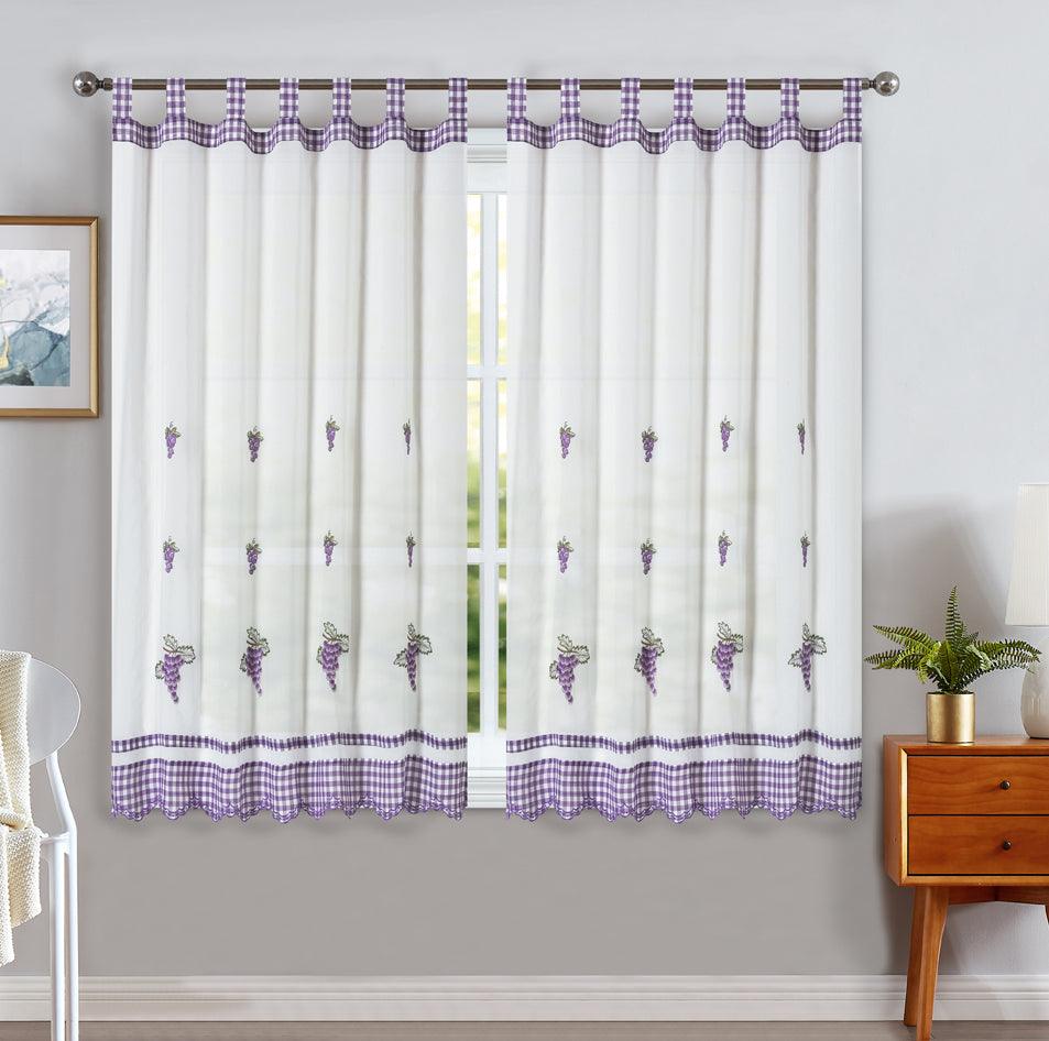 Cortinas De Cozinha Com Estampa Bordada Roxo - BOD HOME