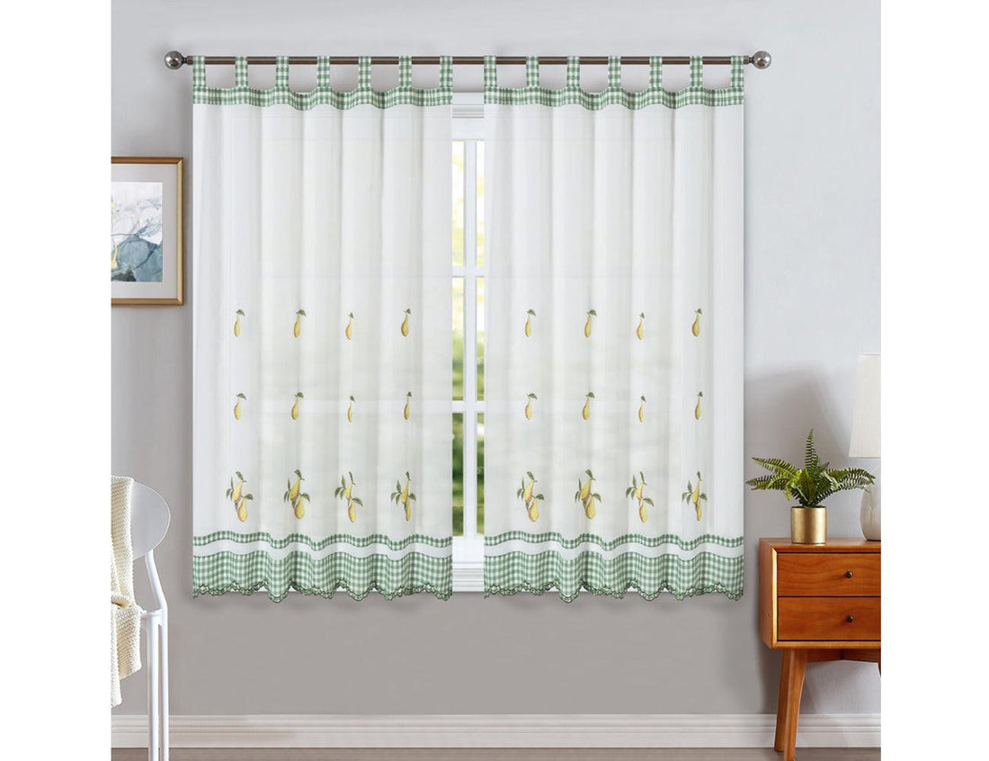 Cortinas De Cozinha Com Estampa Bordada Verde - BOD HOME