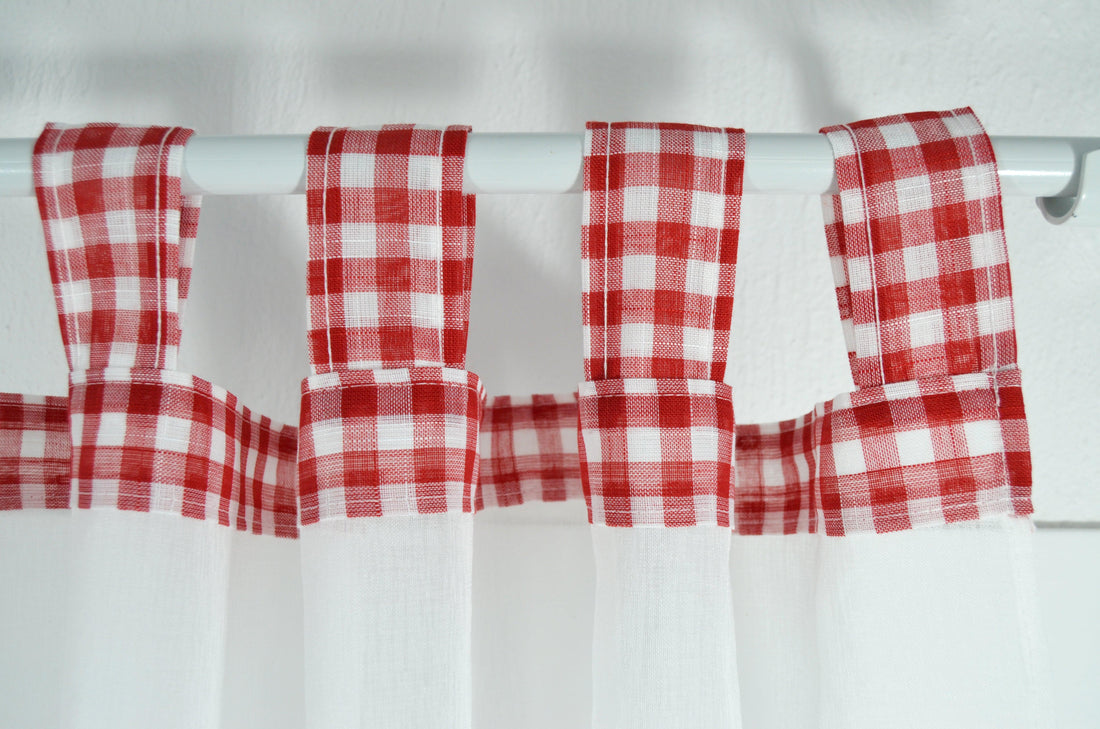 Cortinas De Cozinha Com Estampa Bordada Vermelho - BOD HOME