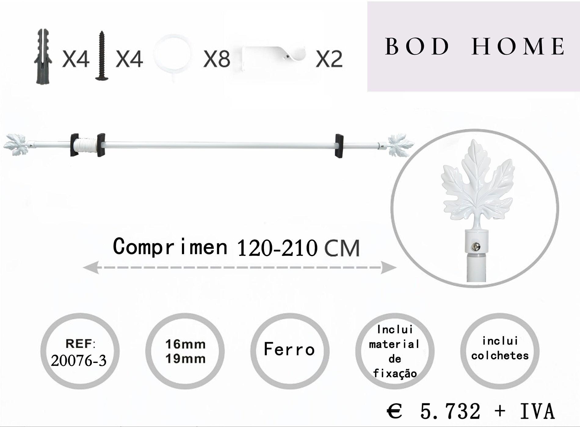 VARÃO PARA CORTINA METAL BRANCO 120-210cm FOLHA ENCANTADA - BOD HOME