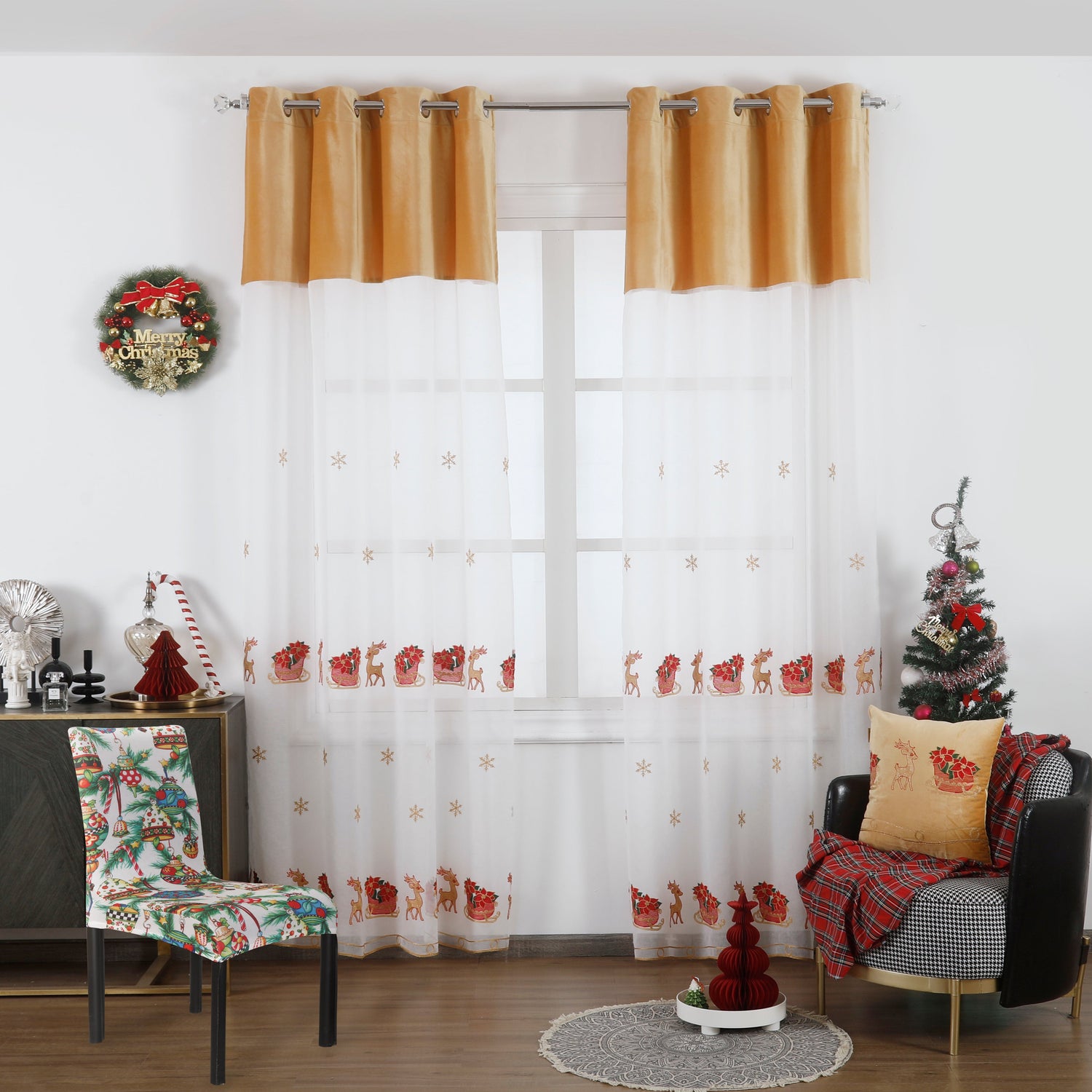 DECORACIÓN NAVIDEÑA | FUNDA PARA SILLA TEMÁTICA NAVIDAD AMARILLA