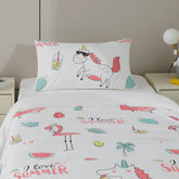 CONJUNTO DE LENÇÓIS ESTAMPADOS PARA CRIANÇA FLAMINGOS EM BRANCO (CAMA 90/100) - BOD HOME