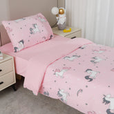 CONJUNTO DE LENÇÓIS ESTAMPADOS PARA CRIANÇA UNICÓRNIO EM ROSA (CAMA 90/100) - BOD HOME