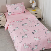 CONJUNTO DE LENÇÓIS ESTAMPADOS PARA CRIANÇA UNICÓRNIO EM ROSA (CAMA 90/100) - BOD HOME