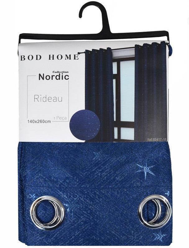 CORTINA DE CAMBRAIA LISA AZUL COM ESTRELAS 140*260cm - BOD HOME