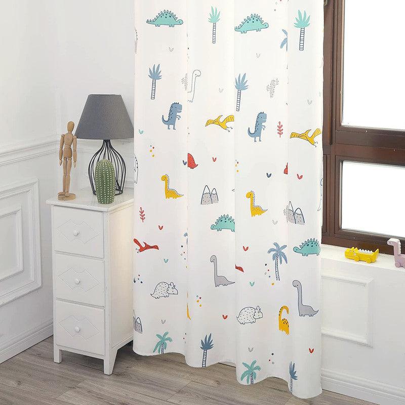 CORTINA OPACA COM ESTAMPA DE DESENHOS ANIMADOS-DINOSSAURO BRANCO 140*260cm - BOD HOME