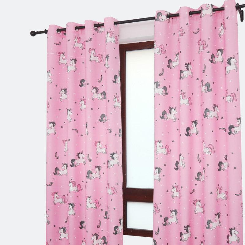 CORTINA OPACA COM ESTAMPA DE DESENHOS ANIMADOS-UNICÓRNIO ROSA 140*260cm - BOD HOME