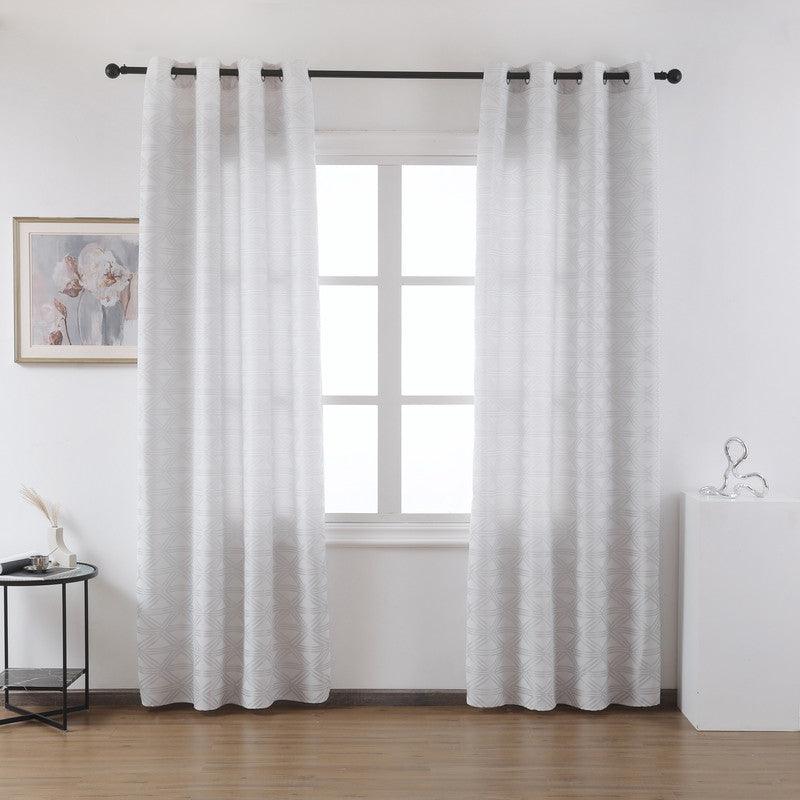 Cortina Tecido Encorpado com Padrão de Linhas Cruzadas Cinzo Claro 140*260cm - BOD HOME