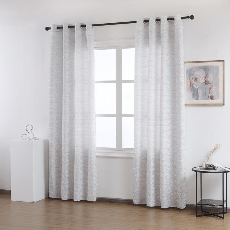 Cortina Tecido Encorpado com Padrão de Linhas Cruzadas Cinzo Claro 140*260cm - BOD HOME