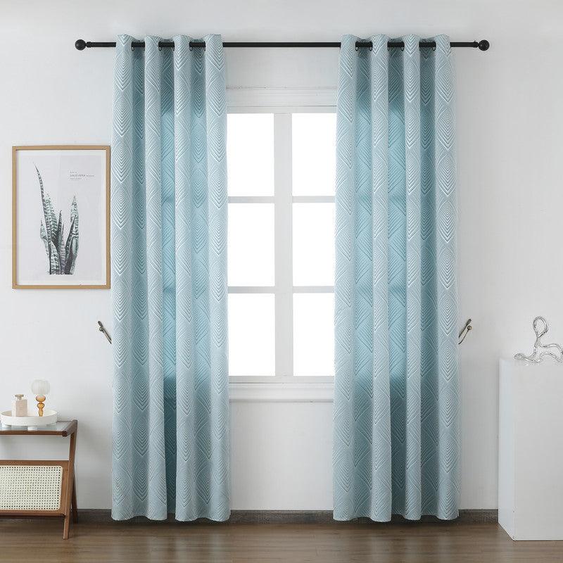 Cortina Tecido Encorpado com Padrão Geométrico Azul Turquesa 140*260cm - BOD HOME