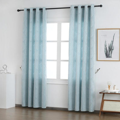 Cortina Tecido Encorpado com Padrão Geométrico Azul Turquesa 140*260cm - BOD HOME