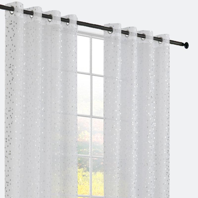 CORTINAS DOLLY COM ESTRELAS PRATEADAS BRANCO CINZO 140*260cm - BOD HOME