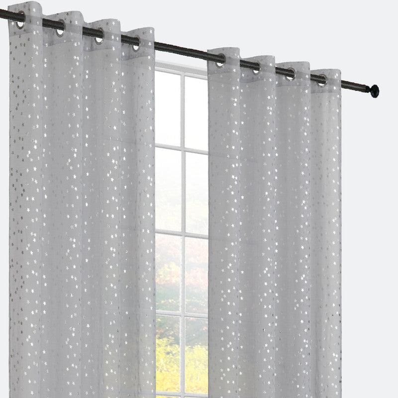 CORTINAS DOLLY COM ESTRELAS PRATEADAS CINZO ESCURO 140*260cm - BOD HOME