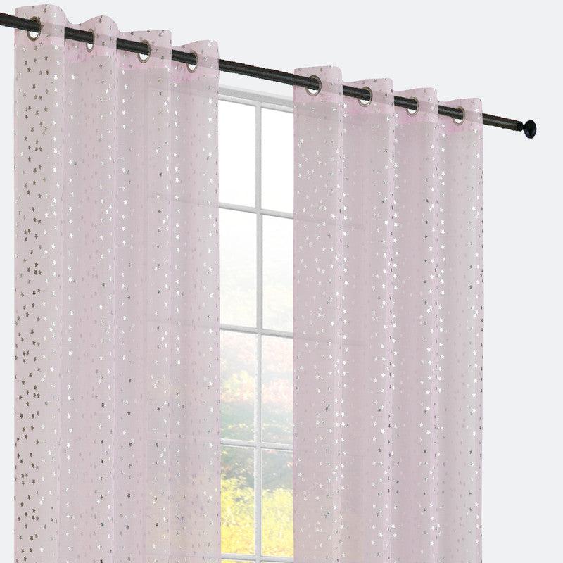 CORTINAS DOLLY COM ESTRELAS PRATEADAS ROSA 140*260cm - BOD HOME