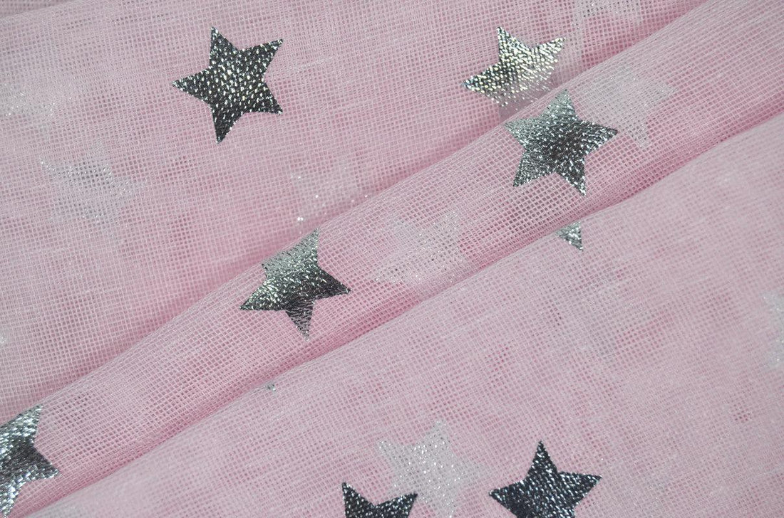 CORTINAS DOLLY COM ESTRELAS PRATEADAS ROSA 140*260cm - BOD HOME