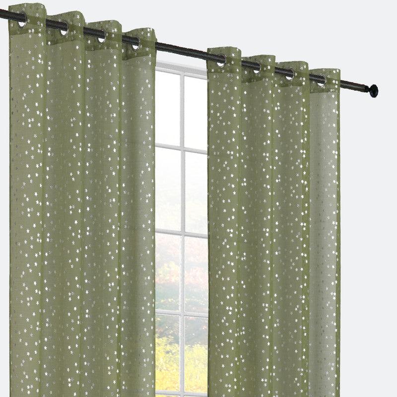 CORTINAS DOLLY COM ESTRELAS PRATEADAS VERDE 140*260cm - BOD HOME