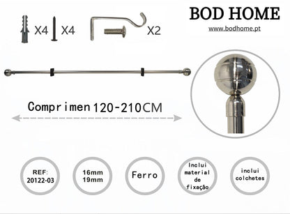 Varao De Cortina 120-210cm Esférica Prateada - BOD HOME