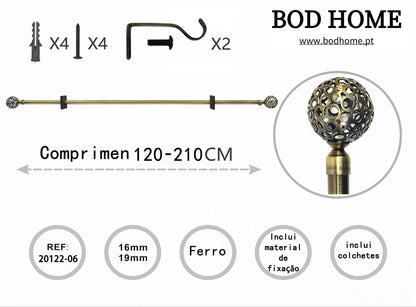 Varao De Cortina 120-210cm Esférica Vazada Dourada - BOD HOME