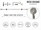 Varao De Cortina 120-210cm Esférica Vazada Prateada - BOD HOME