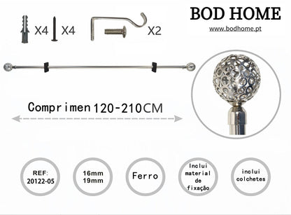 Varao De Cortina 120-210cm Esférica Vazada Prateada - BOD HOME