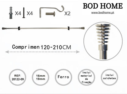 Varao De Cortina 120-210cm Espiral Prateada - BOD HOME